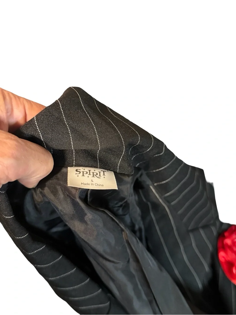 Spirit Men’s Black Pinstripe 1920s Gangster Suit with Red Accents